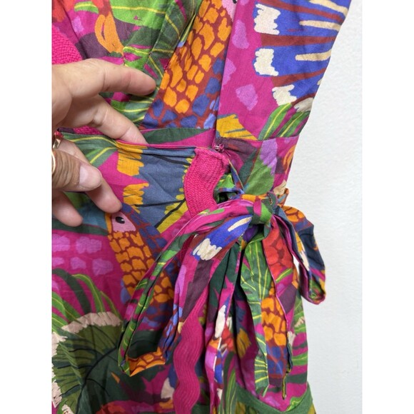 (T7) FARM RIO Wrap dress with painted toucan print. Long dress, tiered , size L - Picture 4 of 15
